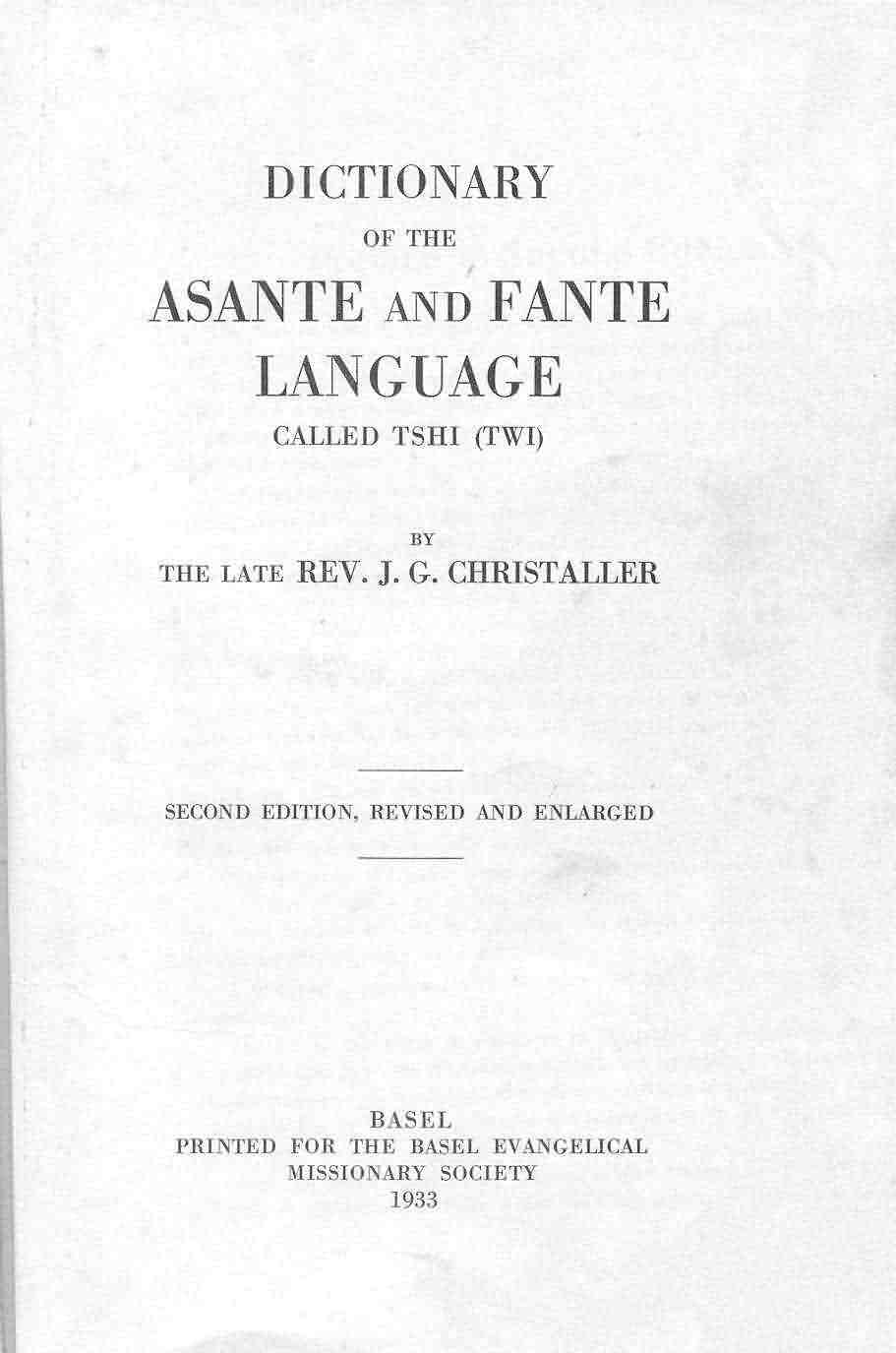 Christaller Dictionary of the Akan Language [PDF] 612 pages